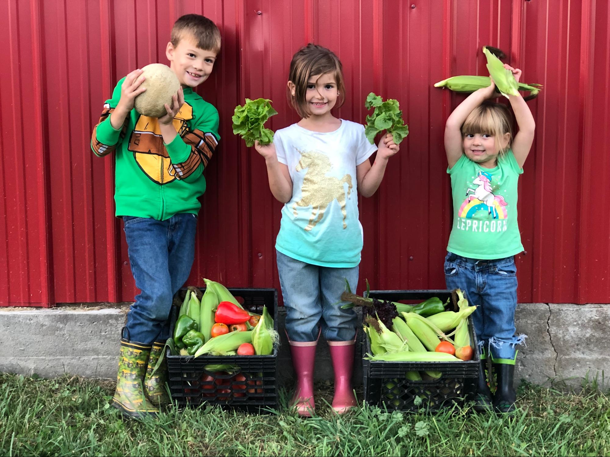 Nieces and Nephew helping with produce